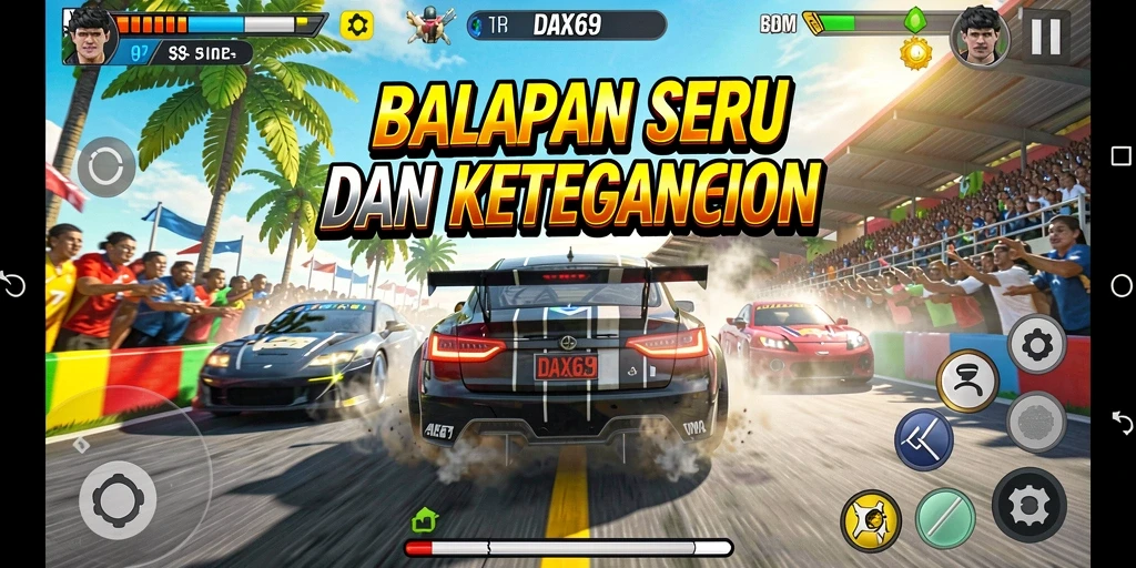 Tampilan gameplay seru dari DAX69 dengan aksi balap mendebarkan.