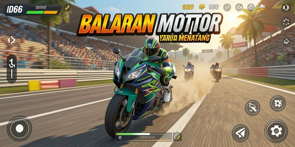 Gameplay menarik balapan motor di trek menantang yang mengesankan.