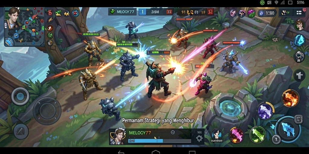 Tangkapan layar gameplay MELODY77 menampilkan strategi pertempuran yang mendalam.