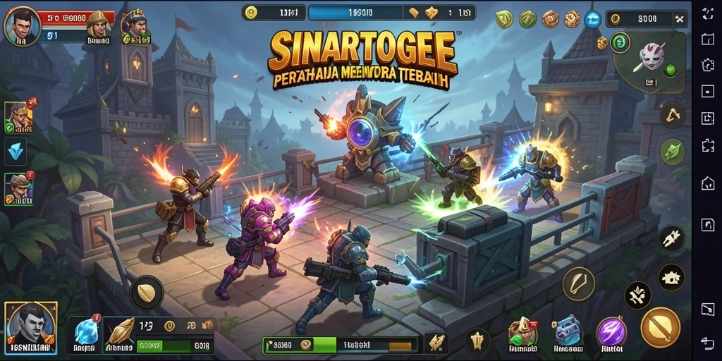 Screenshot gameplay SINARTOGEL menunjukkan aksi menara bertahan dari serangan musuh.