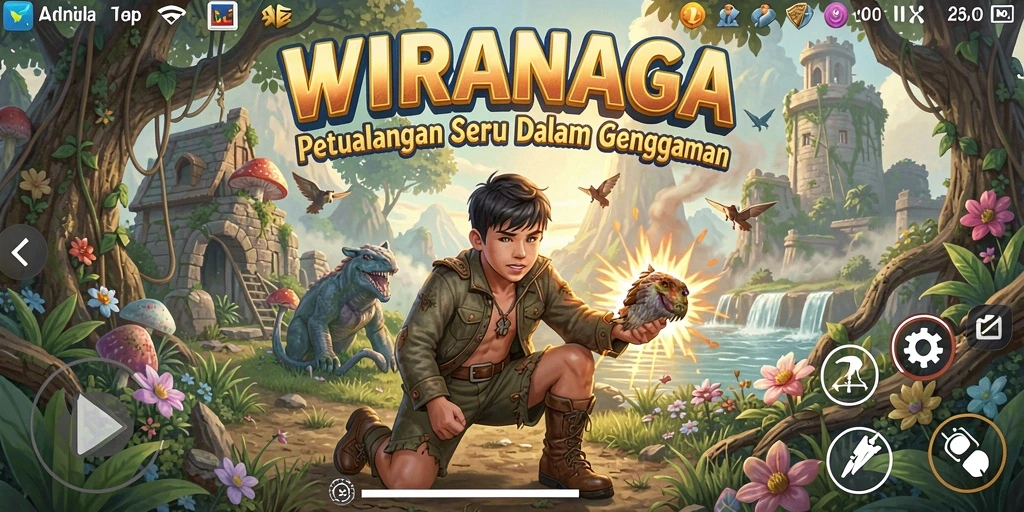 Tangkapan layar gameplay WIRANAGA dengan karakter lucu dan tantangan seru.